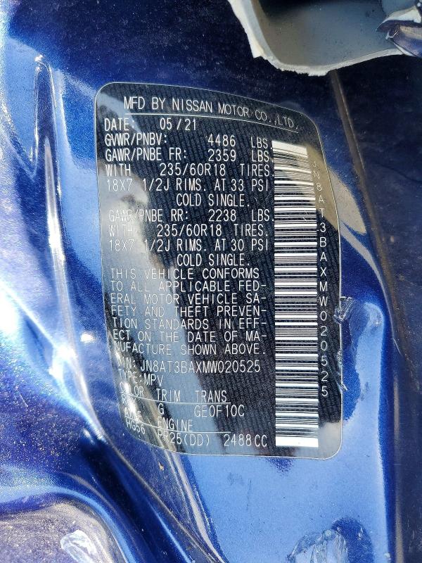 Aukcja sprzedaży 2021 Nissan Rogue, vin: JN8AT3BAXMW020525, numer aukcji: 56823176
