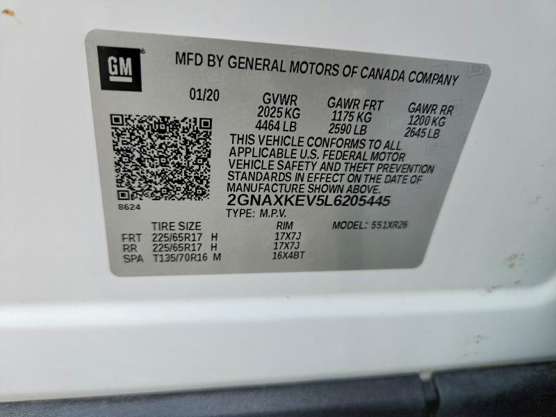 Aukcja sprzedaży 2020 Chevrolet Equinox, vin: 2GNAXKEV5L6205445, numer aukcji: 57087566