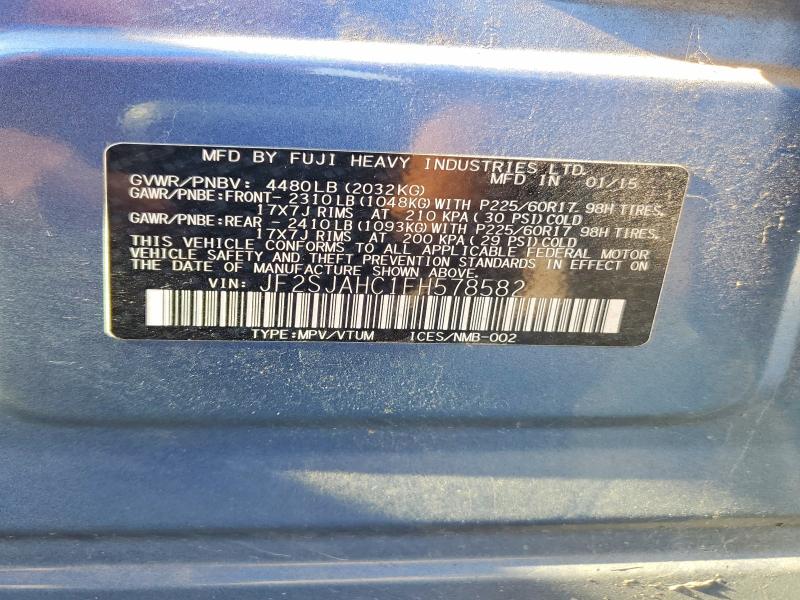 2015 Subaru Forester მანქანა იყიდება აუქციონზე, vin: JF2SJAHC1FH578582, აუქციონის ნომერი: 58463926