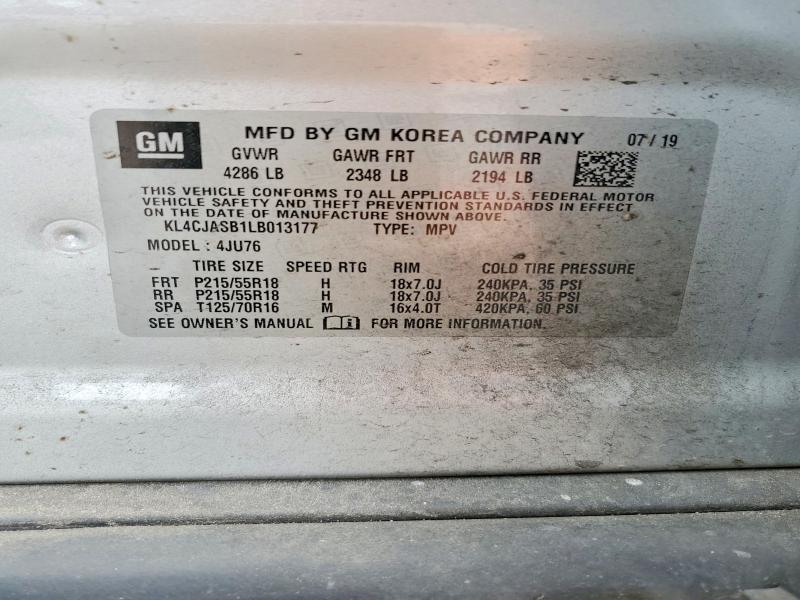 55878576 :رقم المزاد ، KL4CJASB1LB013177 vin ، 2020 Buick Encore مزاد بيع
