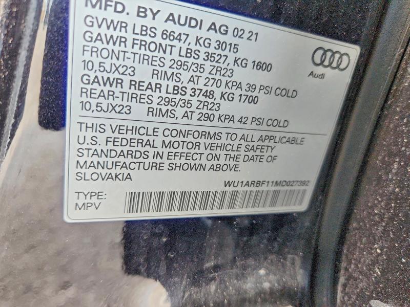 Aukcja sprzedaży 2021 Audi Rs Q8, vin: WU1ARBF11MD027392, numer aukcji: 58889206