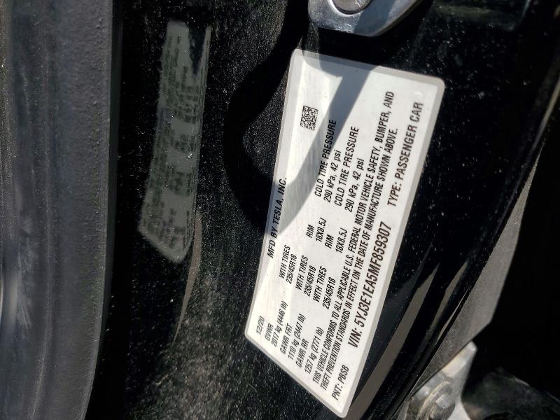 2021 Tesla Model 3 მანქანა იყიდება აუქციონზე, vin: 5YJ3E1EA5MF859307, აუქციონის ნომერი: 57420876