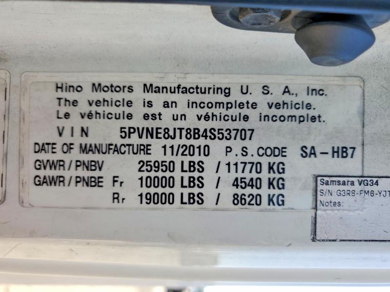 Продаж на аукціоні авто 2011 Hino 258/268, vin: 5PVNE8JT8B4S53707, номер лоту: 54628566