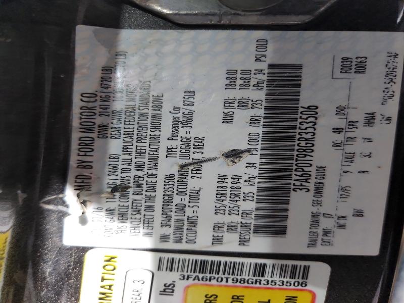 57151296 :رقم المزاد ، 3FA6P0T98GR353506 vin ، 2016 Ford Fusion مزاد بيع