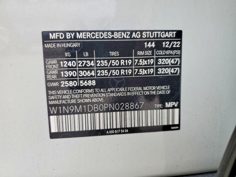 2023 Mercedes-benz Eqb მანქანა იყიდება აუქციონზე, vin: W1N9M1DB0PN028867, აუქციონის ნომერი: 55848606