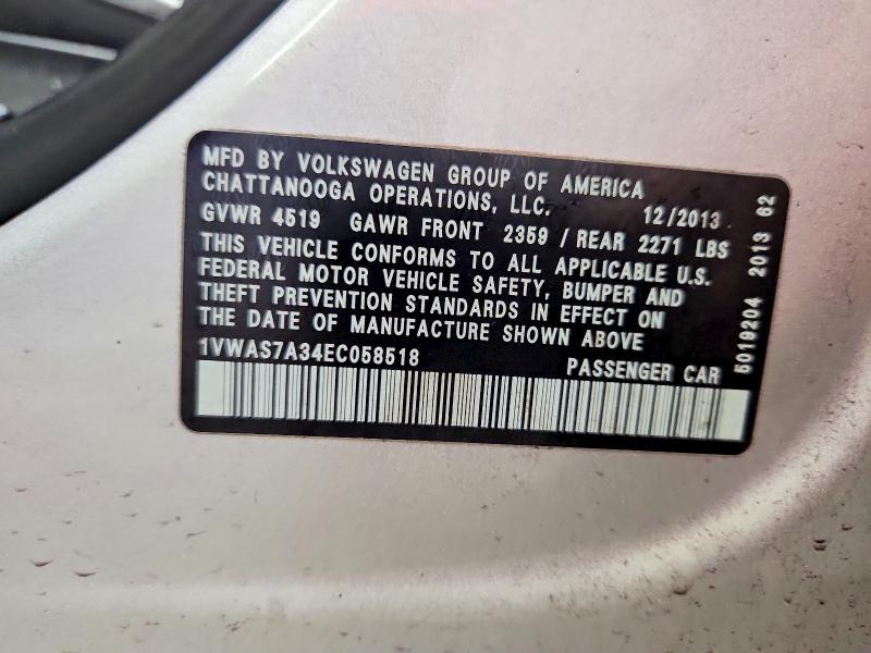 Продаж на аукціоні авто 2014 Volkswagen Passat, vin: 1VWAS7A34EC058518, номер лоту: 56163846
