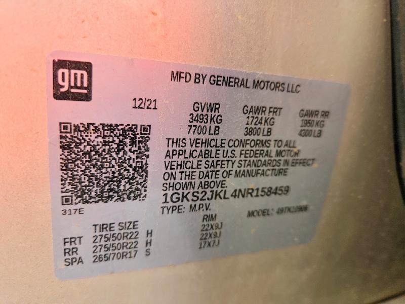 Продаж на аукціоні авто 2022 Gmc Yukon Xl, vin: 1GKS2JKL4NR158459, номер лоту: 57637426