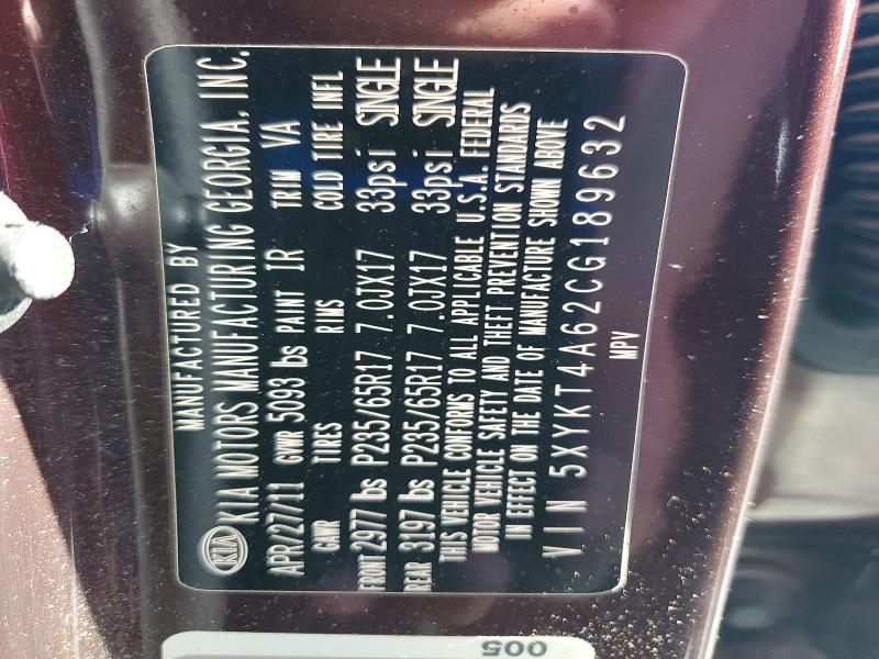 2012 Kia Sorento მანქანა იყიდება აუქციონზე, vin: 5XYKT4A62CG189632, აუქციონის ნომერი: 58967996