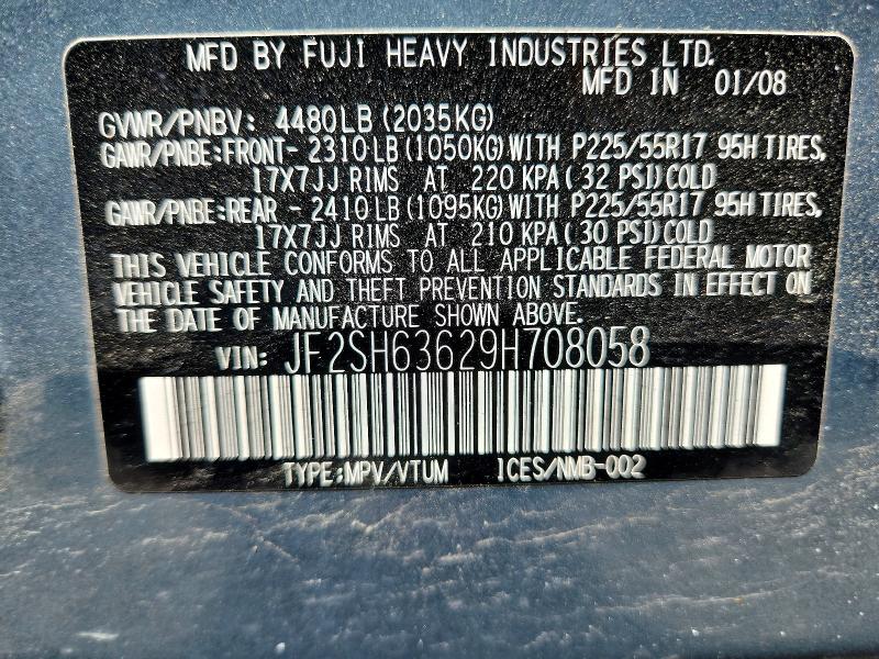 55565536 :رقم المزاد ، JF2SH63629H708058 vin ، 2009 Subaru Forester مزاد بيع