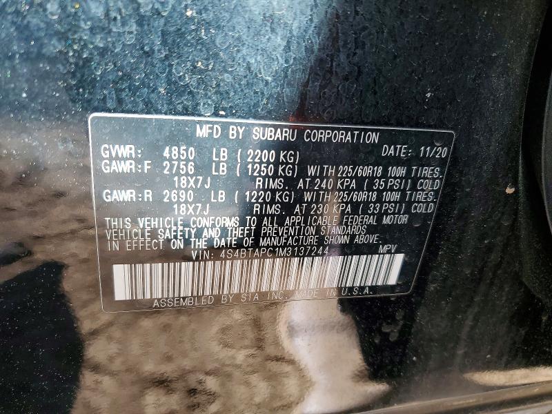 Aukcja sprzedaży 2021 Subaru Outback, vin: 4S4BTAPC1M3137244, numer aukcji: 55514606