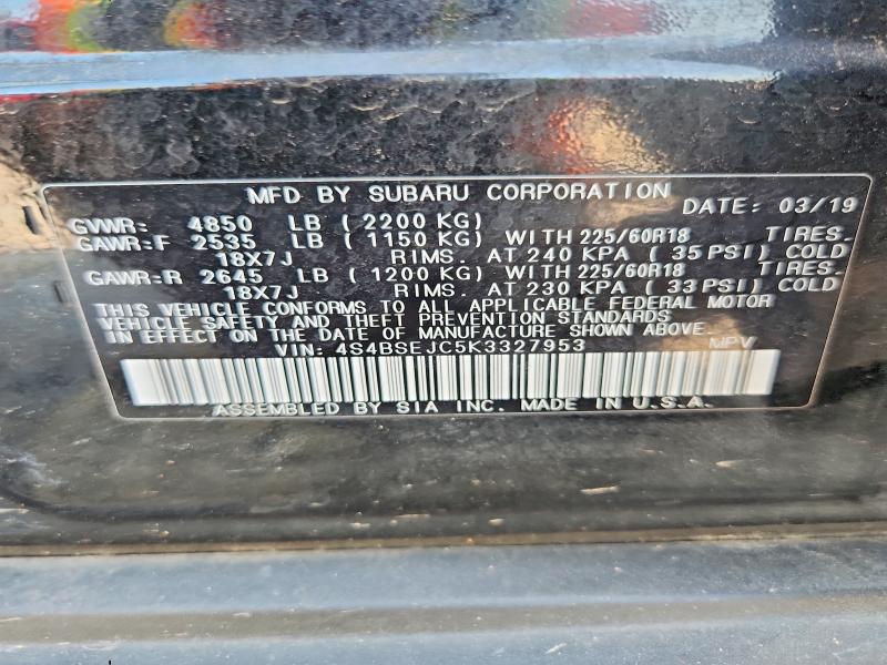2019 Subaru Outback მანქანა იყიდება აუქციონზე, vin: 4S4BSEJC5K3327953, აუქციონის ნომერი: 56822396