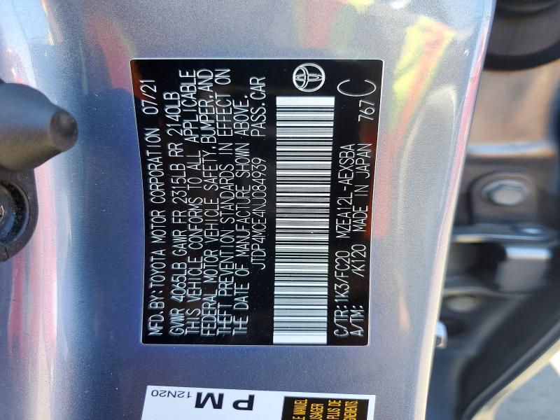 56247106 :رقم المزاد ، JTDP4MCE4NJ084939 vin ، 2022 Toyota Corolla مزاد بيع