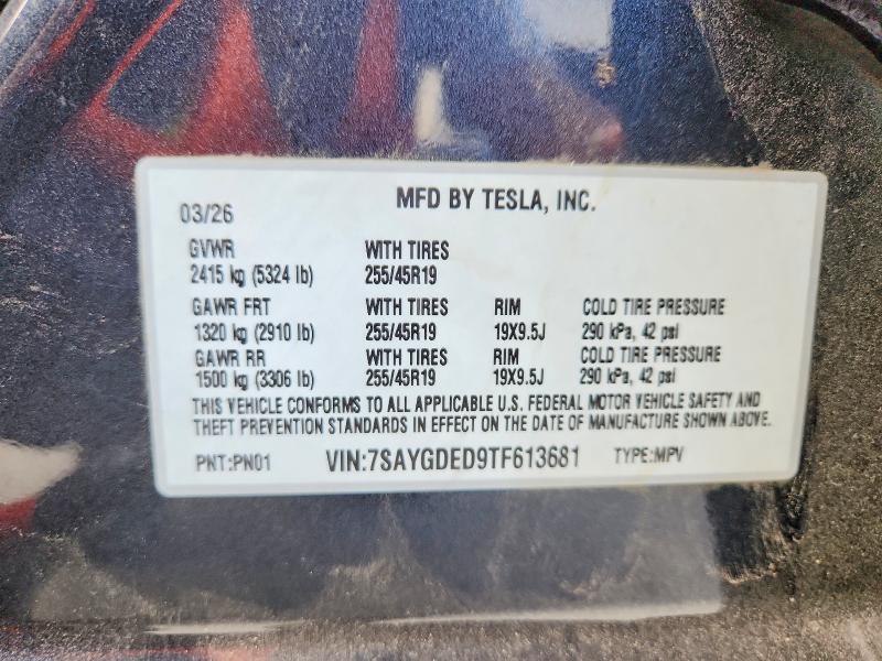 Aukcja sprzedaży 2026 Tesla Model Y, vin: 7SAYGDED9TF613681, numer aukcji: 58472256