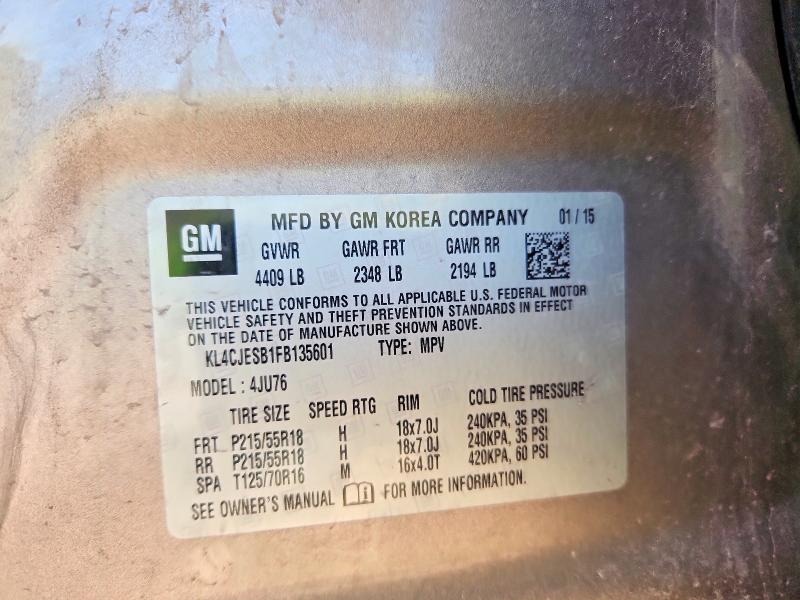 2015 Buick Encore მანქანა იყიდება აუქციონზე, vin: KL4CJESB1FB135601, აუქციონის ნომერი: 58153756