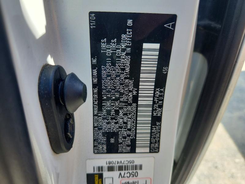 55743846 :رقم المزاد ، 5TDZA22C25S250898 vin ، 2005 Toyota Sienna مزاد بيع