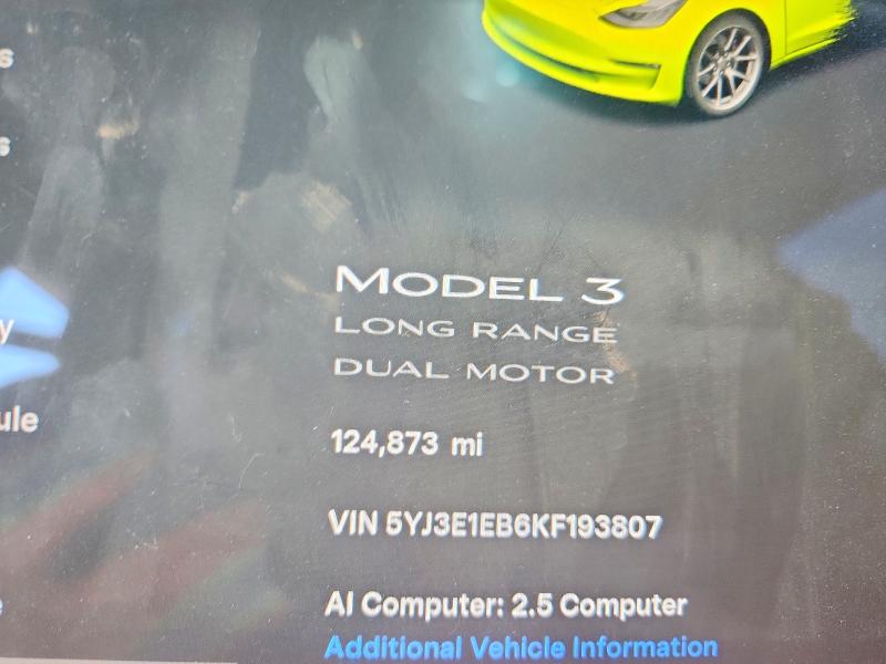 57870706 :رقم المزاد ، 5YJ3E1EB6KF193807 vin ، 2019 Tesla Model 3 مزاد بيع