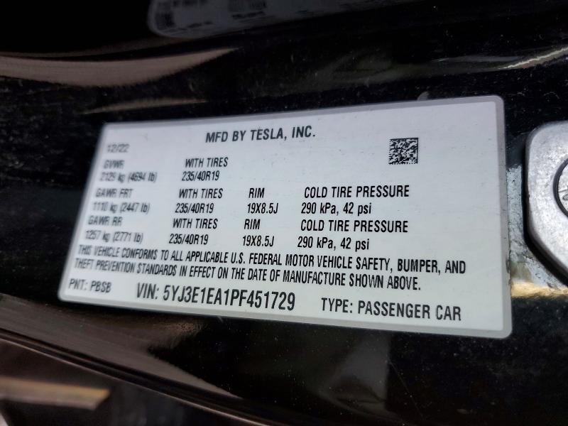Продаж на аукціоні авто 2023 Tesla Model 3, vin: 5YJ3E1EA1PF451729, номер лоту: 56251456