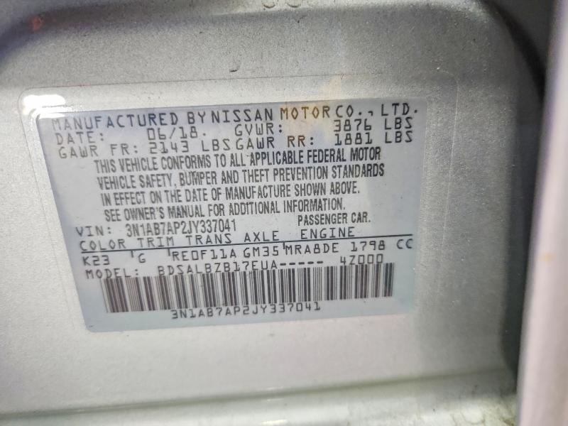 55868906 :رقم المزاد ، 3N1AB7AP2JY337041 vin ، 2018 Nissan Sentra مزاد بيع