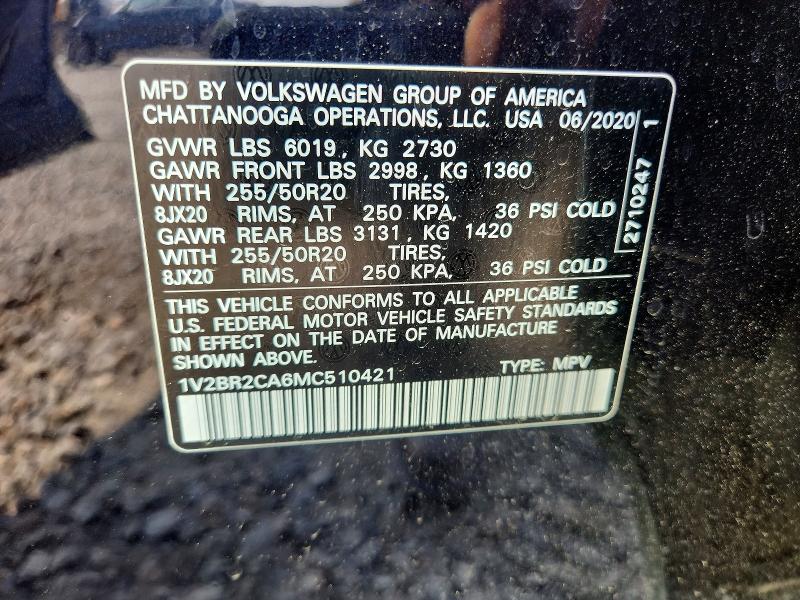 2021 Volkswagen Atlas მანქანა იყიდება აუქციონზე, vin: 1V2BR2CA6MC510421, აუქციონის ნომერი: 58607306