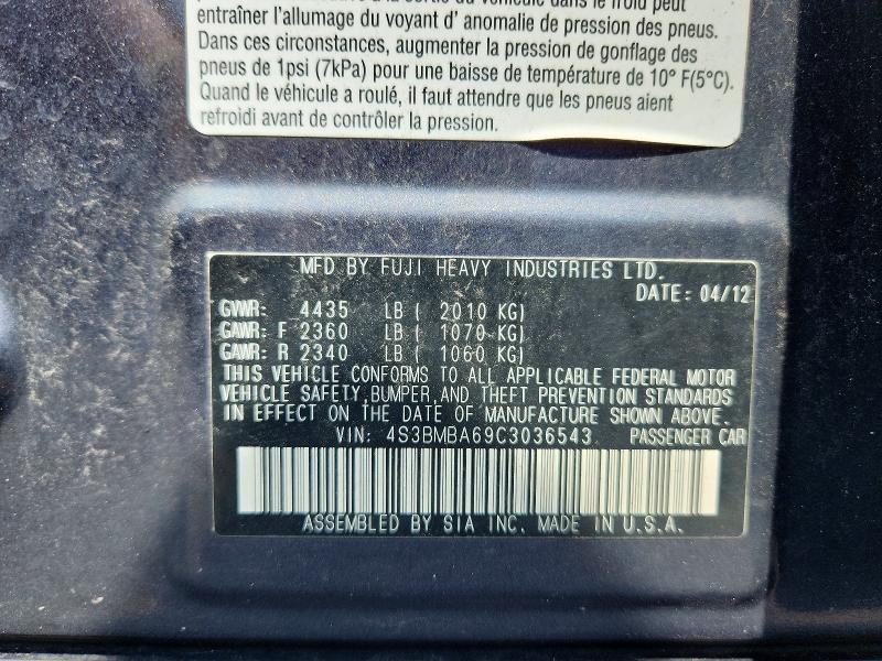 Aukcja sprzedaży 2012 Subaru Legacy, vin: 4S3BMBA69C3036543, numer aukcji: 57923016