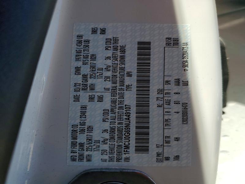 Продаж на аукціоні авто 2022 Ford Escape, vin: 1FMCU0G69NUA49107, номер лоту: 55810926