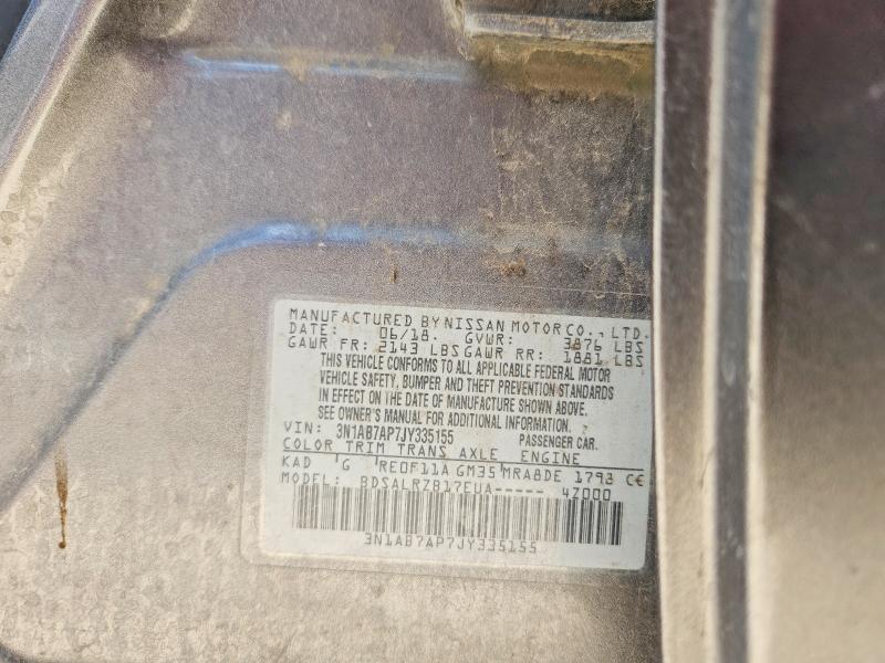 2018 Nissan Sentra მანქანა იყიდება აუქციონზე, vin: 3N1AB7AP7JY335155, აუქციონის ნომერი: 58002876