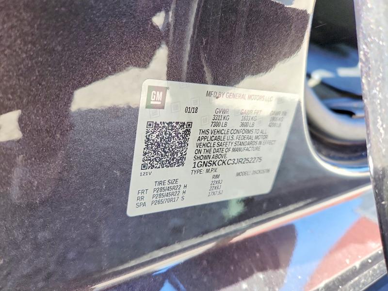 Aukcja sprzedaży 2018 Chevrolet Tahoe, vin: 1GNSKCKC3JR252275, numer aukcji: 57375146