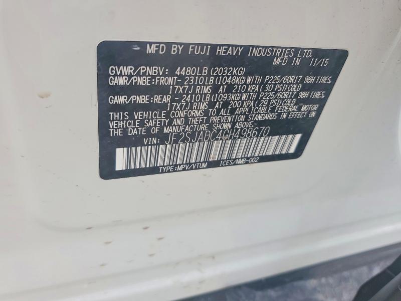Aukcja sprzedaży 2016 Subaru Forester, vin: JF2SJADC4GH498670, numer aukcji: 58491586