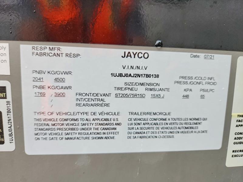 2022 Jayco Jay Jay Flight მანქანა იყიდება აუქციონზე, vin: 1UJBJ0AJ2N17B0138, აუქციონის ნომერი: 57543656