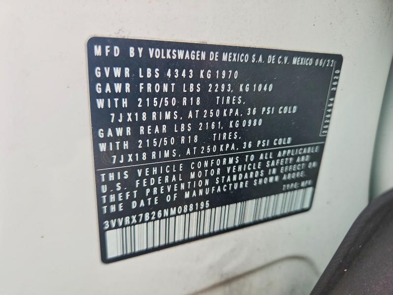 Продаж на аукціоні авто 2022 Volkswagen Taos, vin: 3VVRX7B26NM088195, номер лоту: 55582176