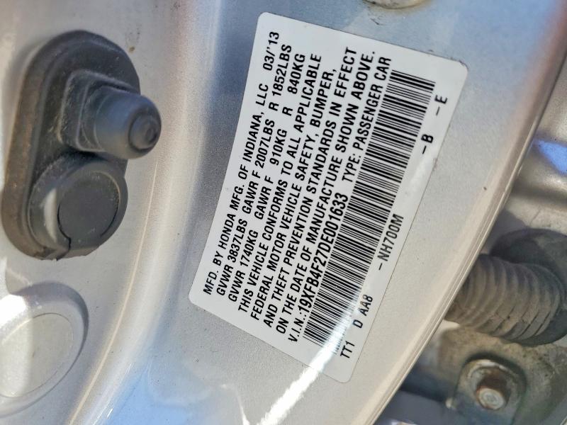 55742566 :رقم المزاد ، 19XFB4F27DE001633 vin ، 2013 Honda Civic مزاد بيع