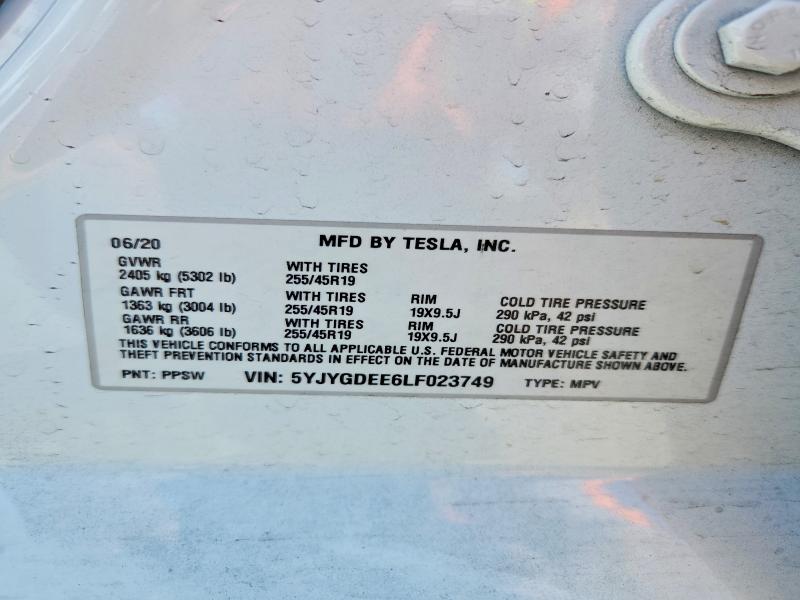 57582256 :رقم المزاد ، 5YJYGDEE6LF023749 vin ، 2020 Tesla Model Y مزاد بيع