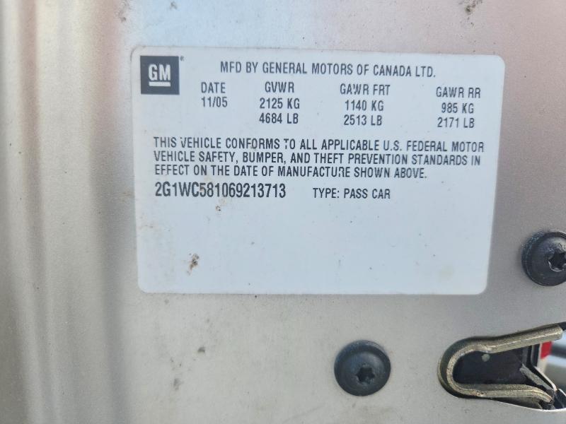 2006 Chevrolet Impala მანქანა იყიდება აუქციონზე, vin: 2G1WC581069213713, აუქციონის ნომერი: 56681576