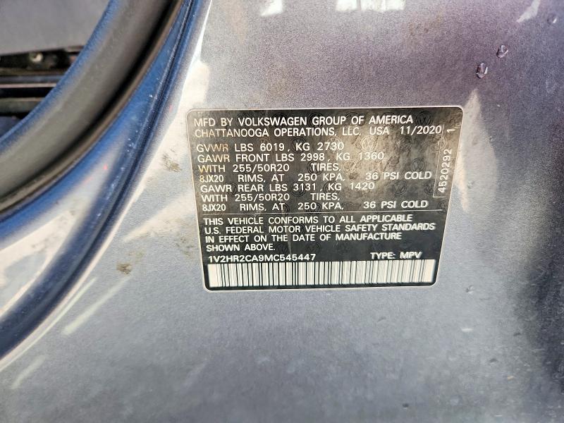 Aukcja sprzedaży 2021 Volkswagen Atlas, vin: 1V2HR2CA9MC545447, numer aukcji: 56527516