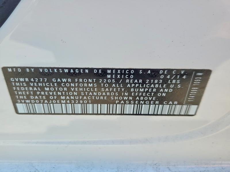 2014 Volkswagen Jetta მანქანა იყიდება აუქციონზე, vin: 3VWD07AJ0EM432901, აუქციონის ნომერი: 55718576