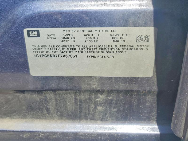 2014 Chevrolet Cruze მანქანა იყიდება აუქციონზე, vin: 1G1PC5SB7E7437051, აუქციონის ნომერი: 56030746