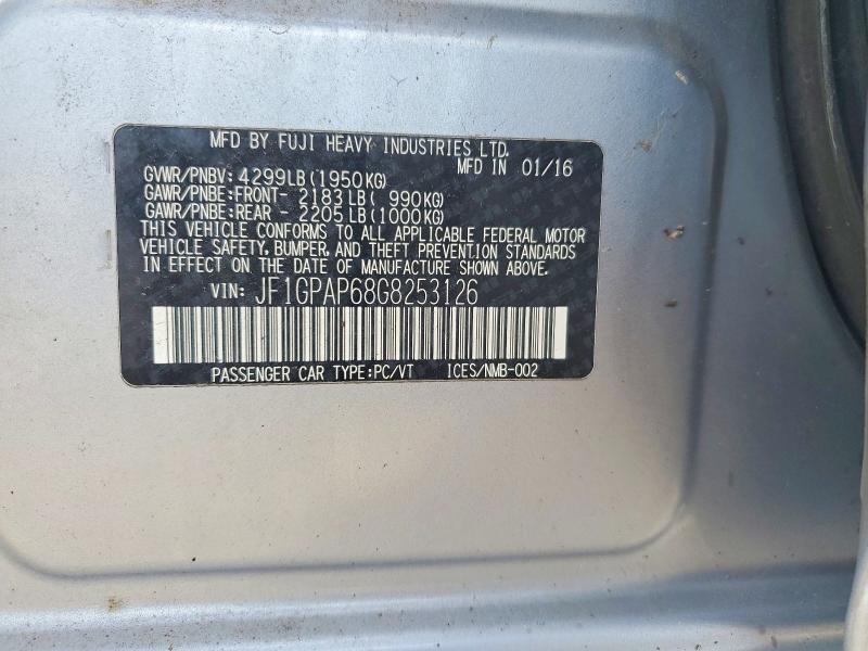 2016 Subaru Impreza მანქანა იყიდება აუქციონზე, vin: JF1GPAP68G8253126, აუქციონის ნომერი: 59065556