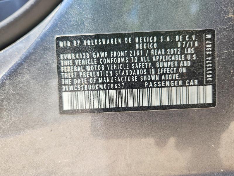 Продаж на аукціоні авто 2019 Volkswagen Jetta, vin: 3VWC57BU0KM078637, номер лоту: 58998346