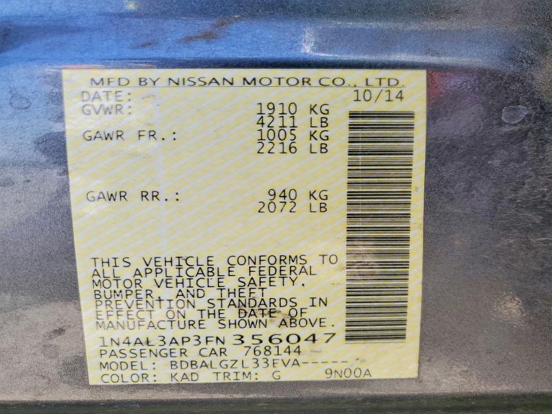 57942186 :رقم المزاد ، 1N4AL3AP3FN356047 vin ، 2015 Nissan Altima مزاد بيع