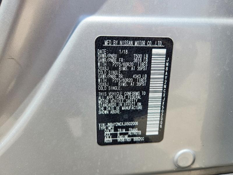 59380276 :رقم المزاد ، JN8AY2NCXJX502006 vin ، 2018 Nissan Armada مزاد بيع
