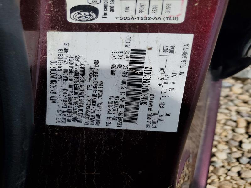 Aukcja sprzedaży 2012 Ford Fusion, vin: 3FAHP0HA7CR436012, numer aukcji: 59244176