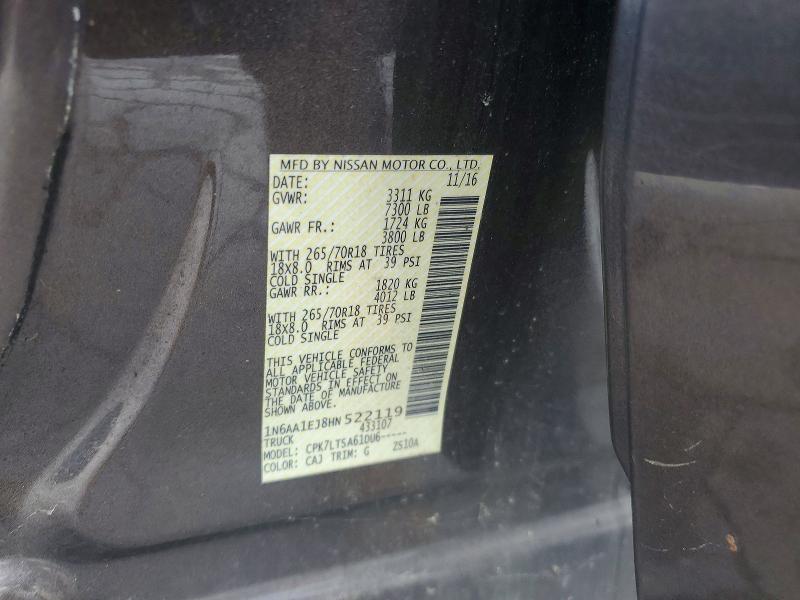 Aukcja sprzedaży 2017 Nissan Titan, vin: 1N6AA1EJ8HN522119, numer aukcji: 58056446