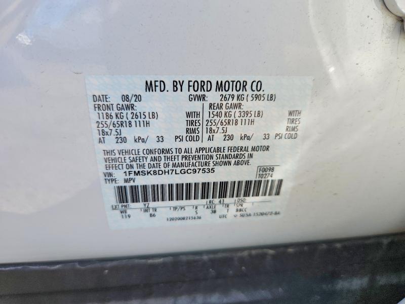 Aukcja sprzedaży 2020 Ford Explorer, vin: 1FMSK8DH7LGC97535, numer aukcji: 57329956