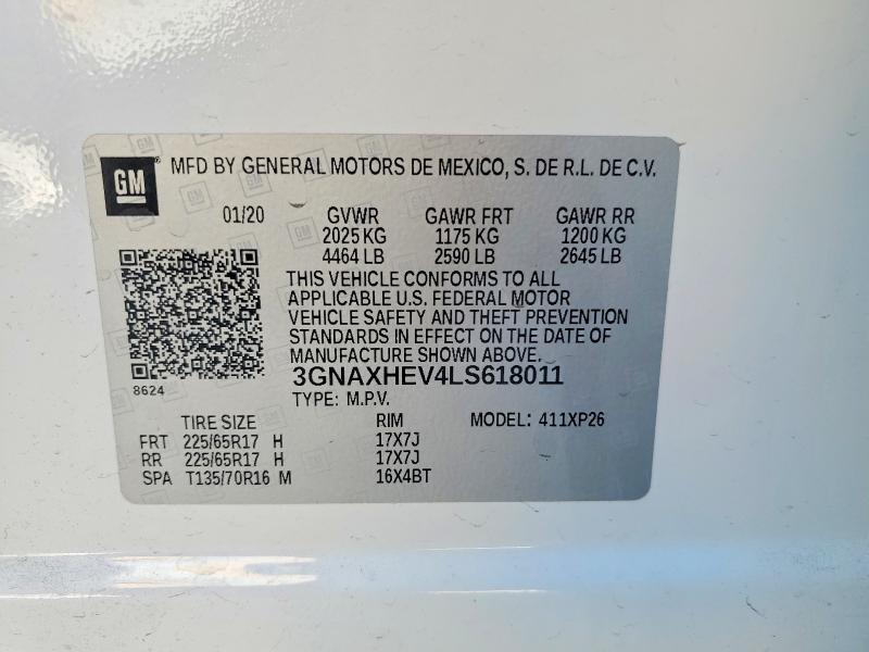 Продаж на аукціоні авто 2020 Chevrolet Equinox, vin: 3GNAXHEV4LS618011, номер лоту: 56840616