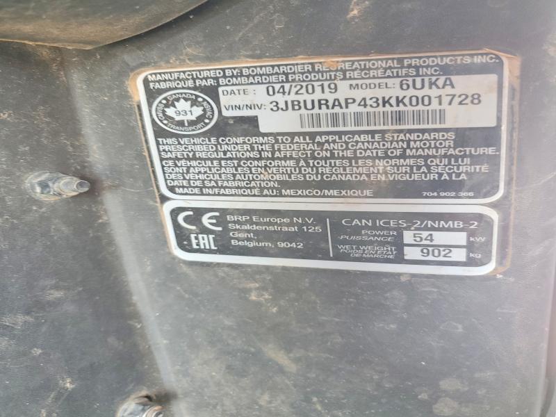 Продаж на аукціоні авто 2019 Can-am Defender, vin: 3JBURAP43KK001728, номер лоту: 54892656
