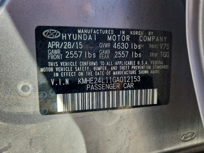 56369446 :رقم المزاد ، KMHE24L11GA012153 vin ، 2016 Hyundai Sonata Hybrid مزاد بيع