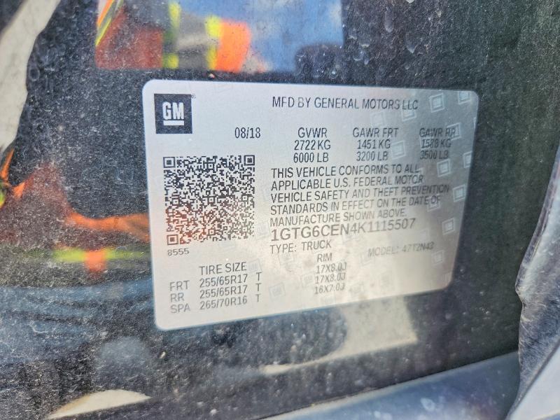 58798616 :رقم المزاد ، 1GTG6CEN4K1115507 vin ، 2019 Gmc Canyon مزاد بيع
