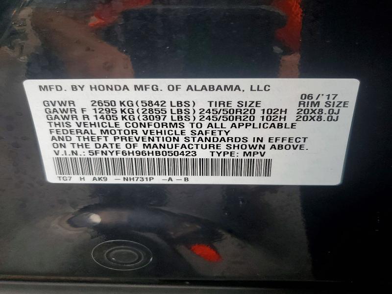 Продажа на аукционе авто 2017 Honda Pilot, vin: 5FNYF6H96HB050423, номер лота: 57541746