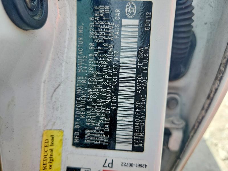 Продажа на аукционе авто 2012 Toyota Camry, vin: 4T1BF1FKXCU577312, номер лота: 55598666