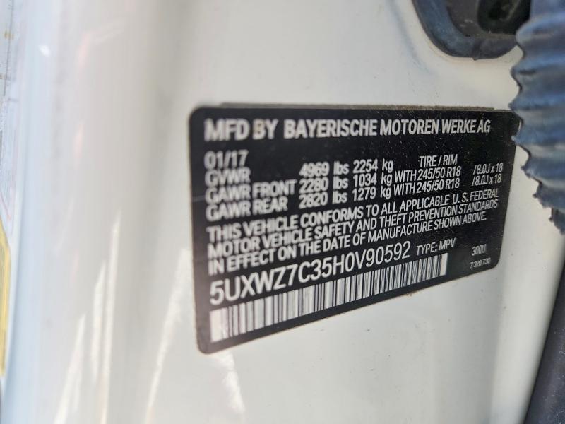 Aukcja sprzedaży 2017 Bmw X3, vin: 5UXWZ7C35H0V90592, numer aukcji: 56986096